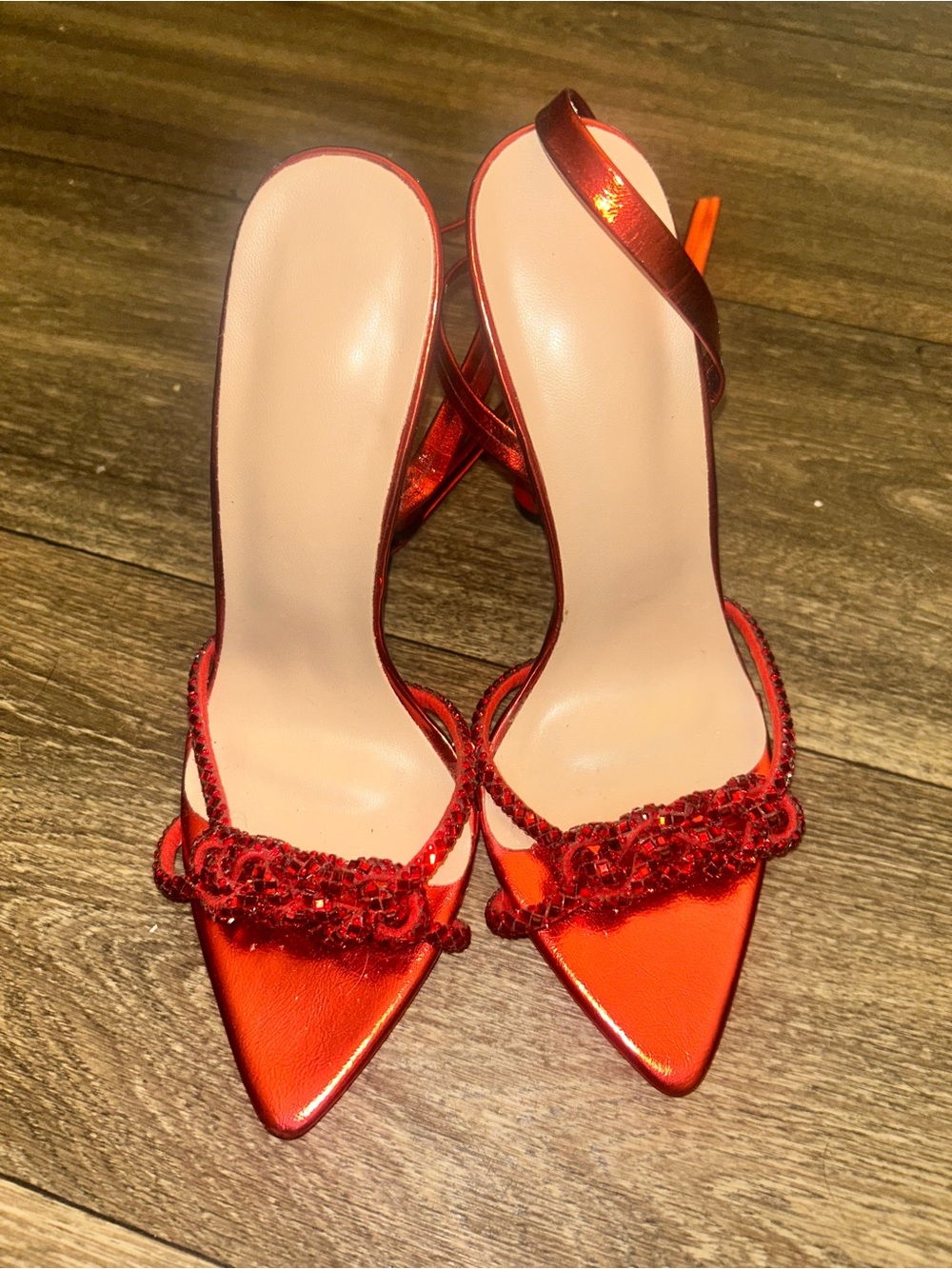 Red Embellished Pointed-Toe Sandals - Women